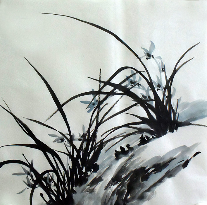 水墨画兰花兰草3497四尺八开纯手绘无款写意花鸟画新中式宣纸画芯