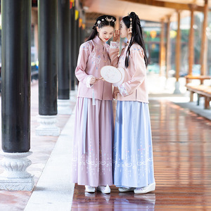 日常汉服女装立领双层对襟上袄印花袄裙闺蜜基友改良款新款中国风