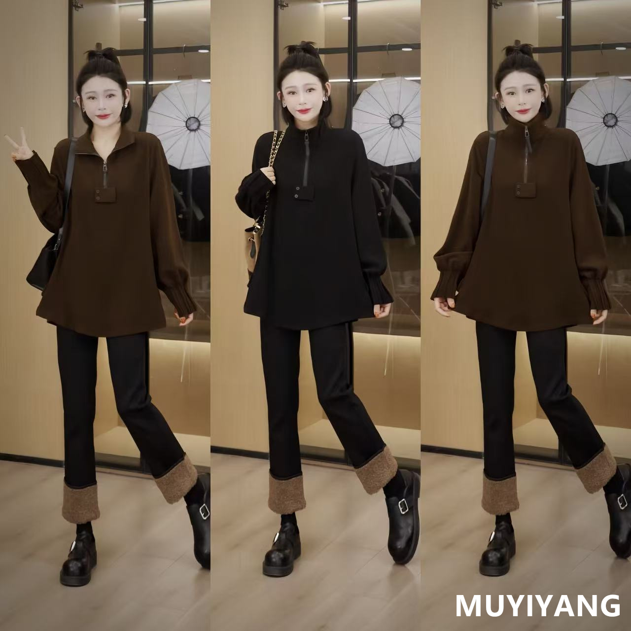 木易杨 眠月小众高级感超好看设计感半高领拉链加厚高定版打底衫