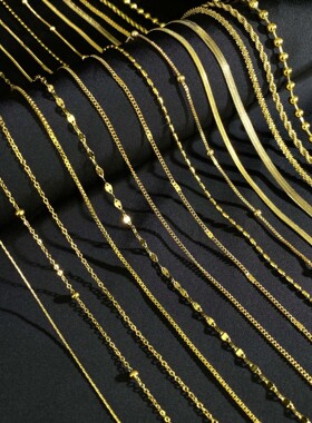 钛钢不掉色 2025新款素链裸链镀18k金色 锁骨链配吊坠万能链女