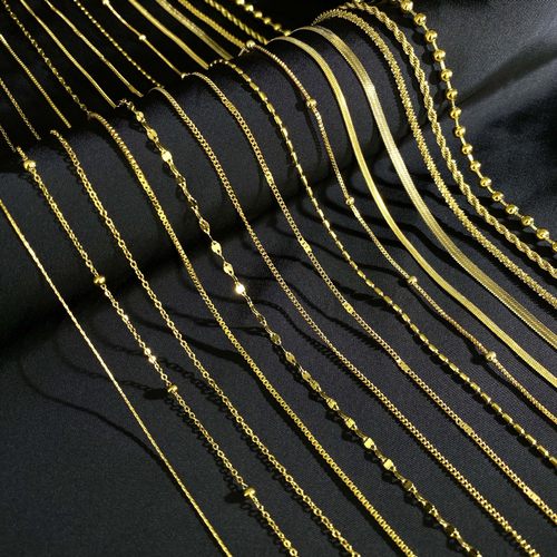 钛钢不掉色 2025新款素链裸链镀18k金色 锁骨链配吊坠万能链女