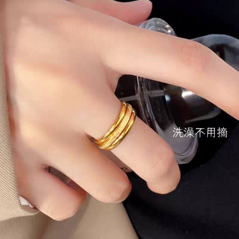 【钛钢不掉色】三生三世磨砂小素圈戒指女网红时尚情侣个性潮食指