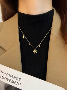 钛钢不掉色 网红木马吊坠钛钢项链锁骨链轻奢女小众百搭马上有钱