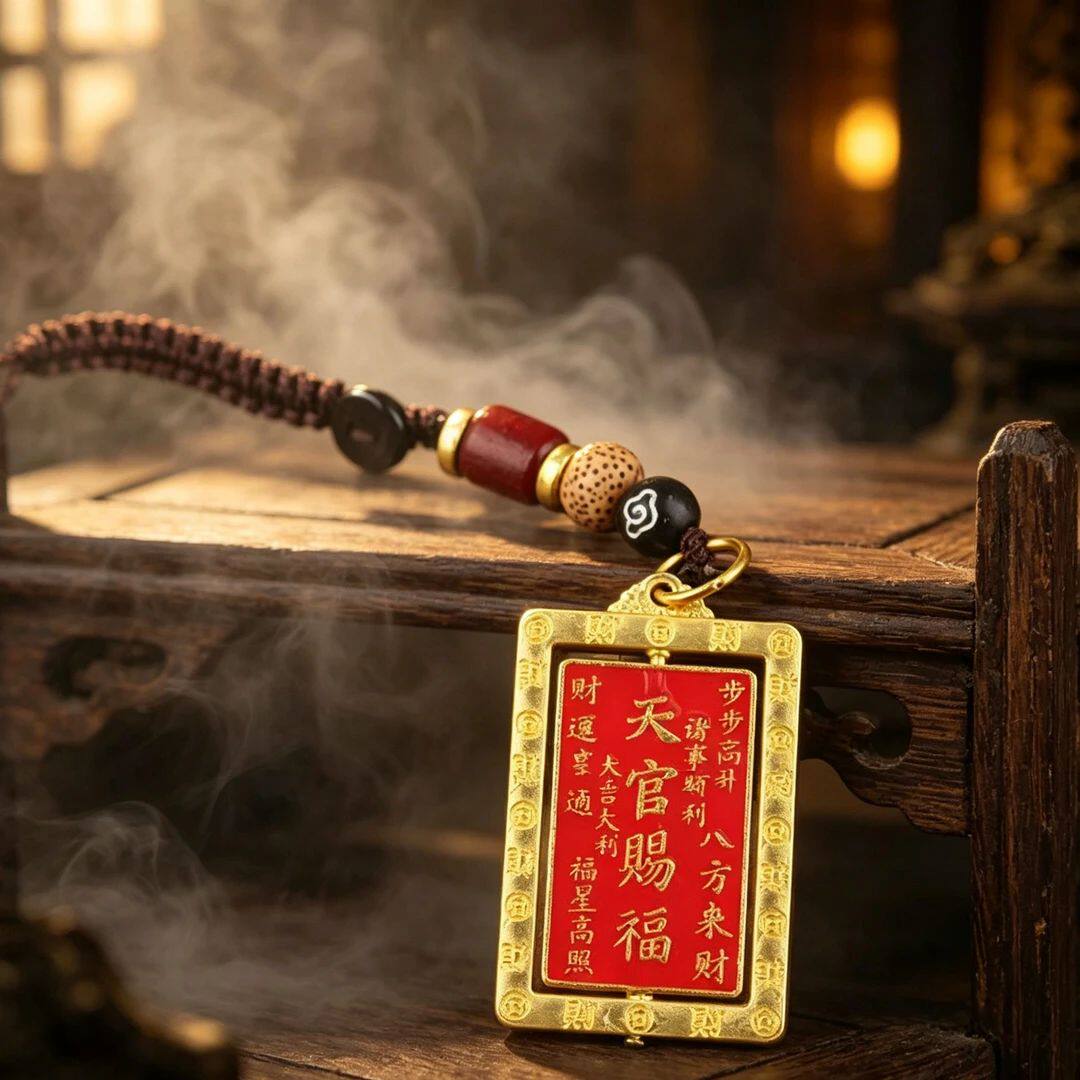天官赐福黄铜招财平安钥匙扣