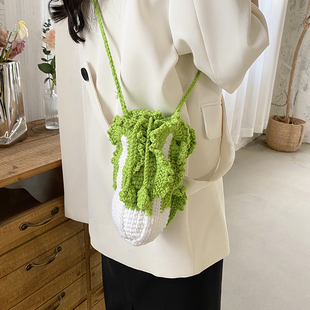 独特小众设计毛线大白菜手机包 可爱搞怪丑萌手工编织包包成品个性