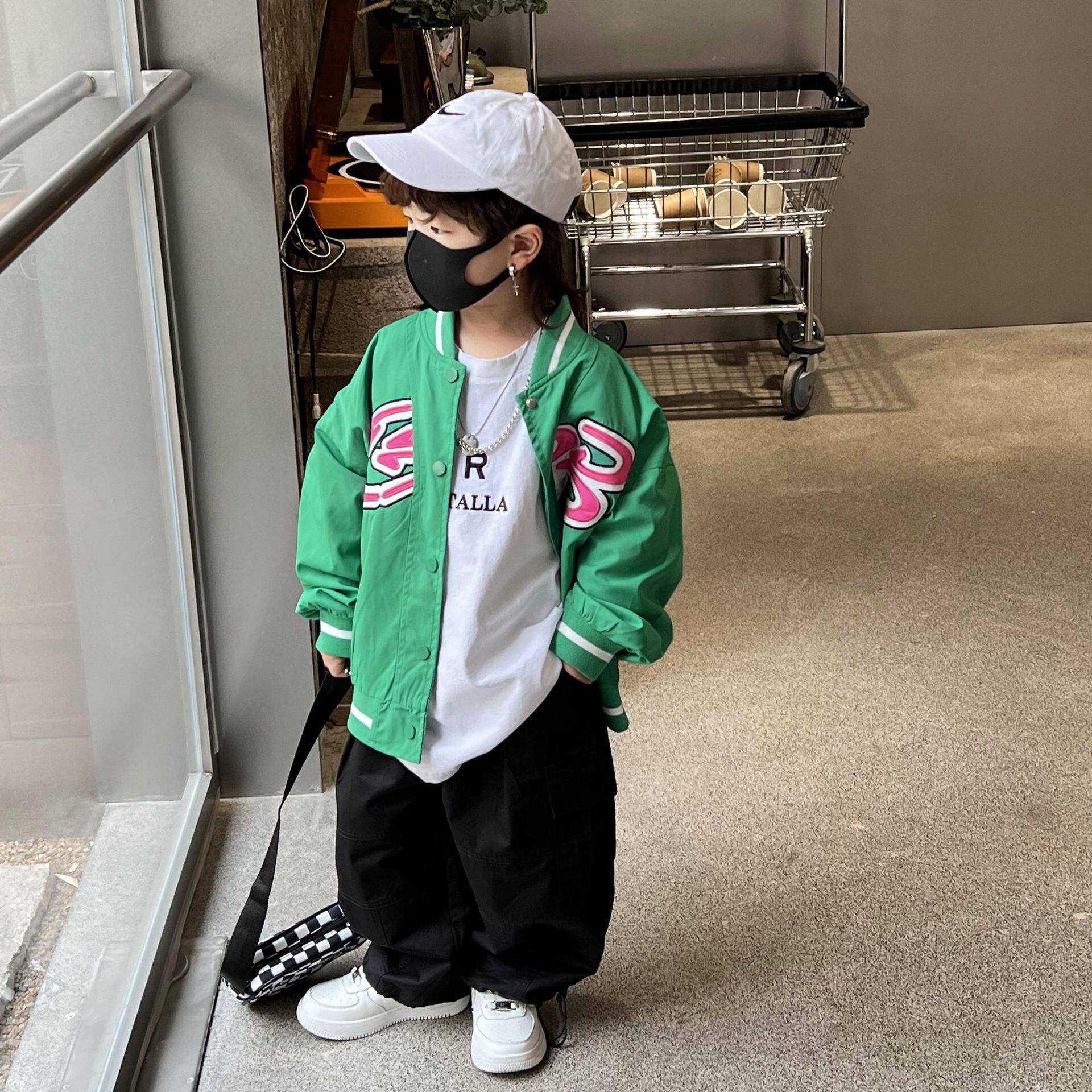 皮皮虾  秋款男童外套夹克棒球服上衣外衣好看百搭刺绣字母中小童