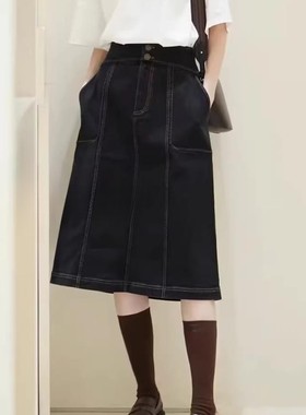 现货之家芝禾 2025年新款气质通勤牛仔高腰半身裙1232C2016801