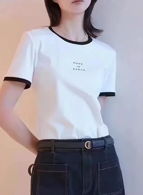 现货之家芝禾 2025年新款纯色百搭纯棉针织布撞色T恤1232C2053501