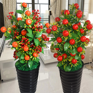 假树发财果苹果砂糠桔盆栽仿真水果盆景室内客厅摆件装饰绿植花束