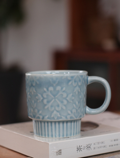 釉下彩日本手工手绘陶瓷日式 水杯马克杯咖啡杯 雕花小清新 230ml