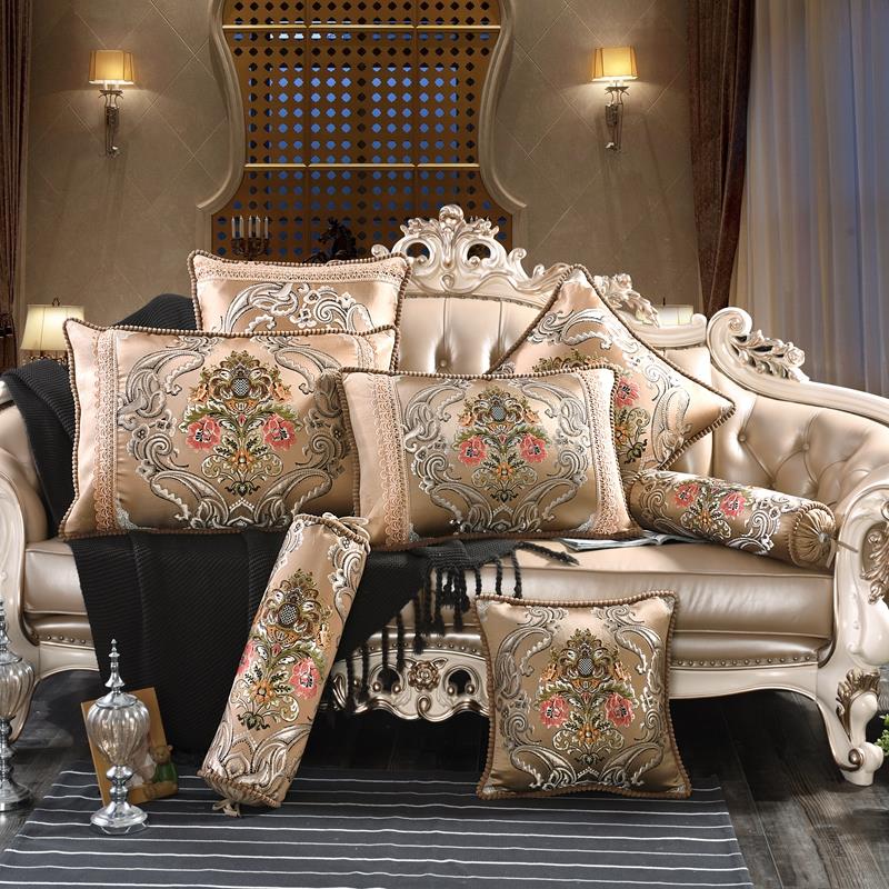 欧式长方形皮沙发布艺含芯抱枕