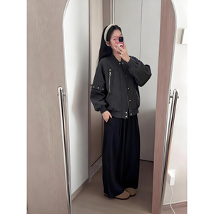 中性款现货秋新美式复古拼接棒球服拉链夹克呢外套 705-W8867-P95图片