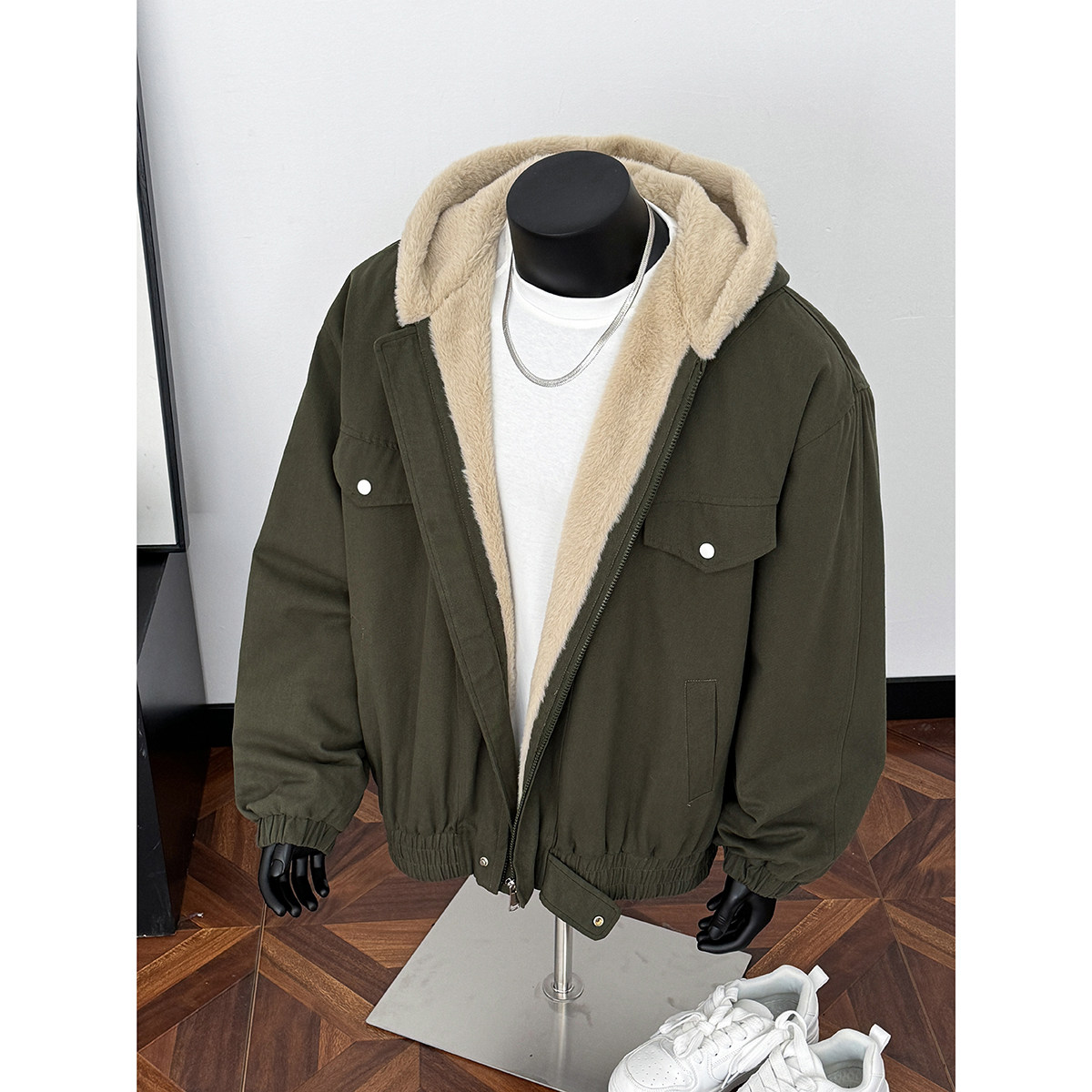 25冬新潮美式连帽座山雕全毛加厚保暖棉服外套705-M75-P118限218,男装棉衣,星座705