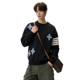 25冬潮轻奢高端撞色圆领慵懒风四叶条纹韩版针织毛衣705-Y812-P55，男装针织衫/毛衣，星座705