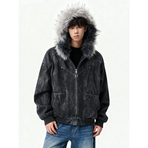 25冬座山雕加绒加厚连帽毛领式扎染棉服复古美特批705-W3692-P100，男装棉衣，星座705