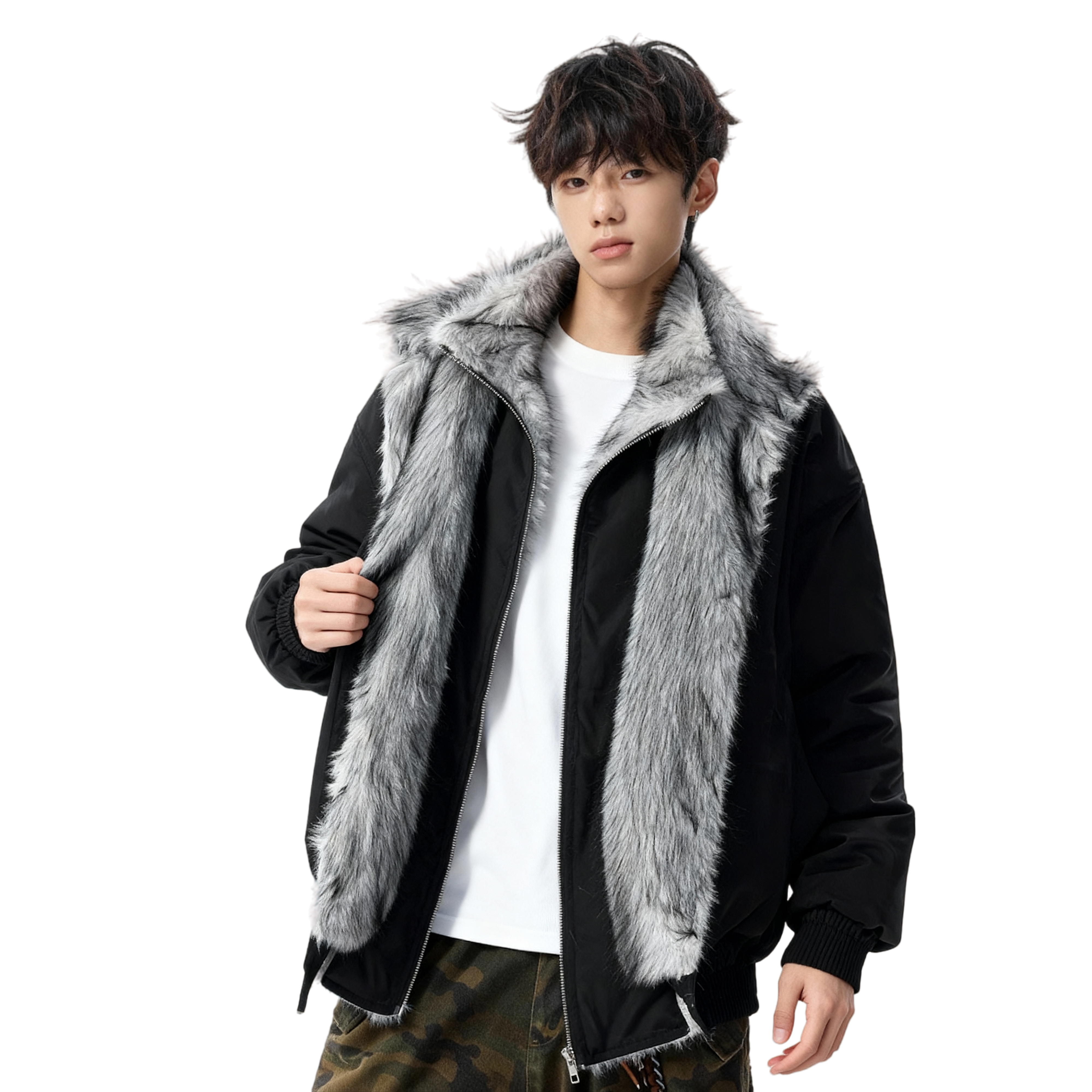 25冬过冬狼毛座山雕假两件棉服保暖加厚外套特批705-M3695-P108，男装棉衣，星座705