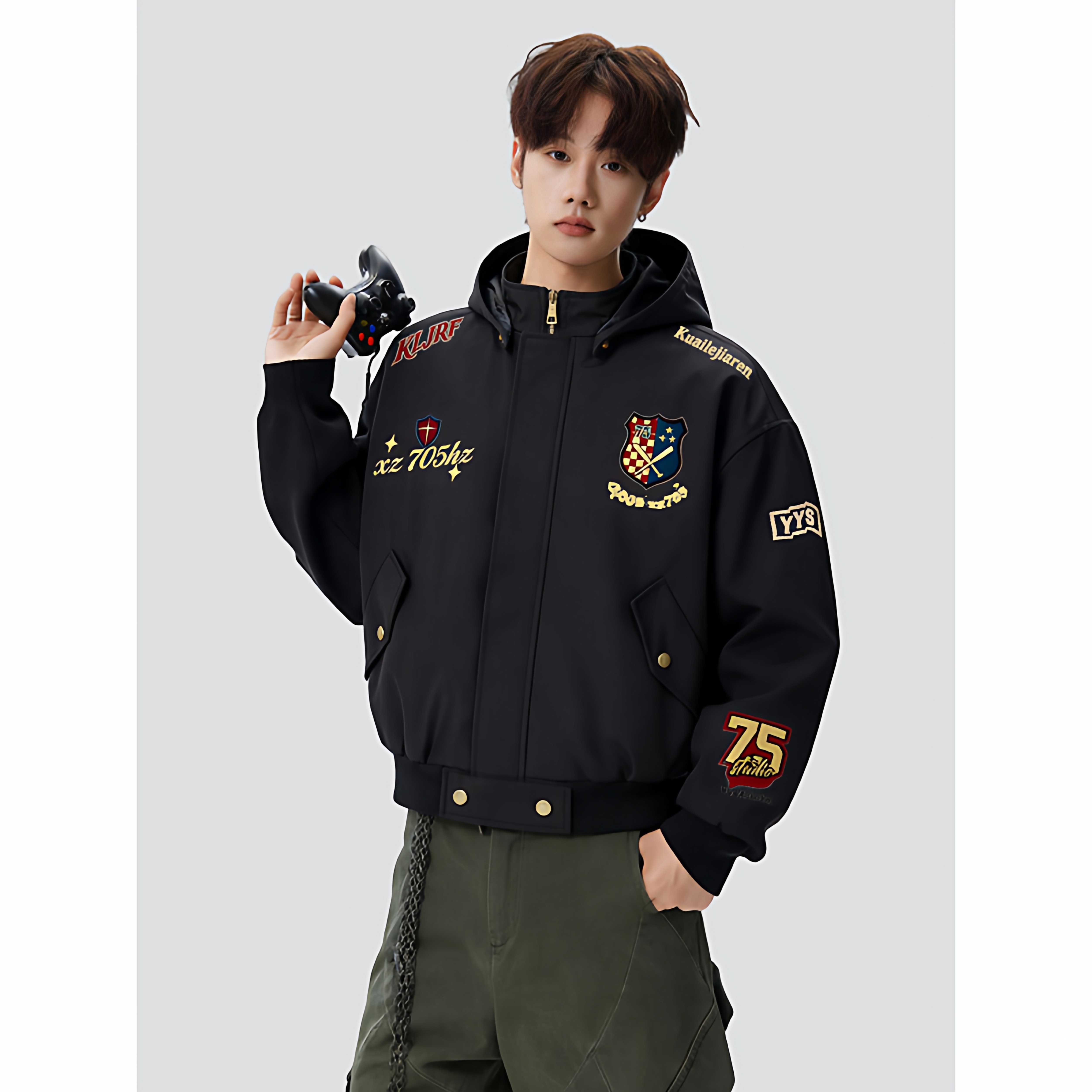 【高质量】春季复古潮美式刺绣可拆卸帽子百搭外套705-JK5908-P70,女装短外套,星座705