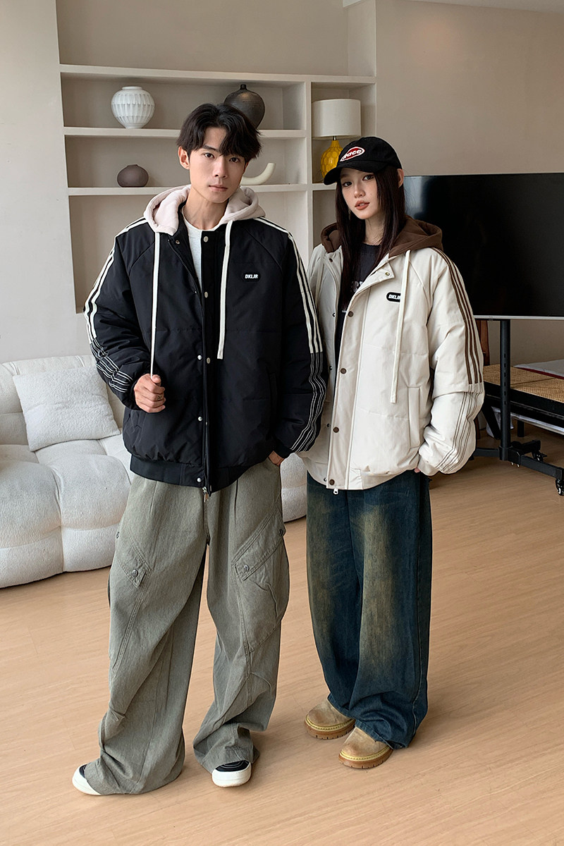25冬装现货假两件贴标连帽棉衣情侣加厚棉服外套705-M501-特P40,男装棉衣,星座705