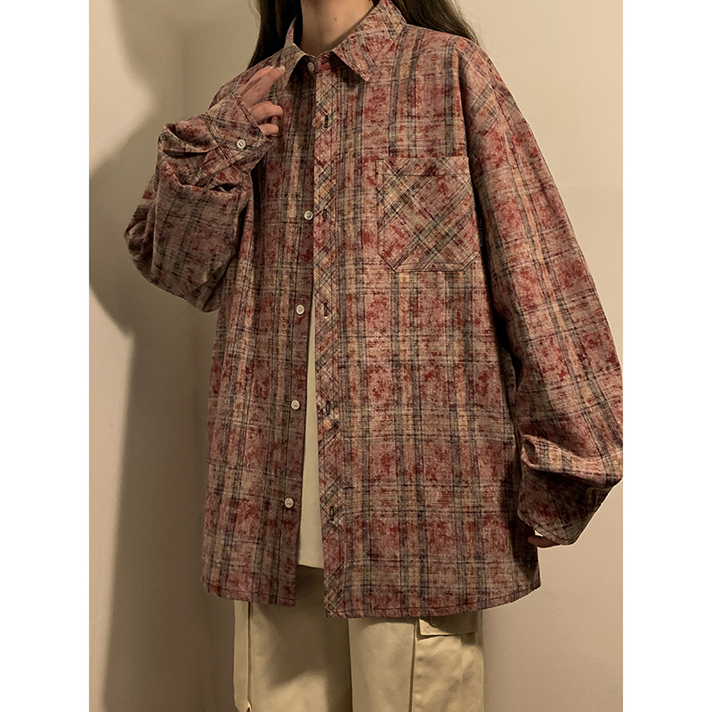 2025秋装新款宽松扎染格纹长袖衬衣男中性风705-CH501-P50控70，男装衬衫，星座705