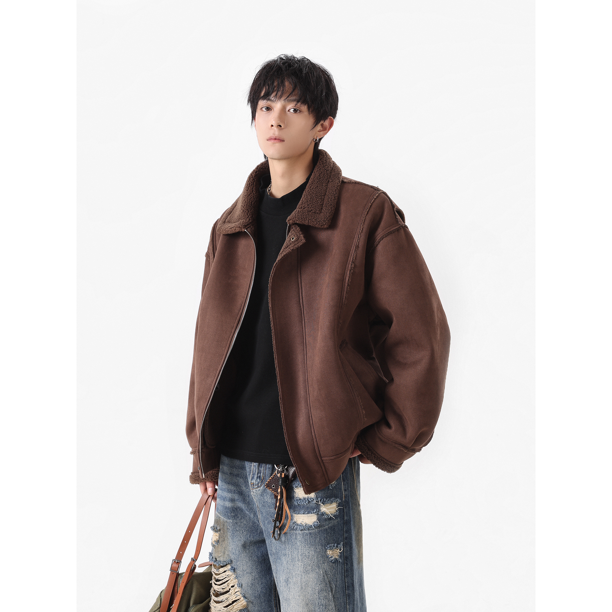 25冬季新款美拉德皮毛一体加厚外套保暖机车棉服潮705-M72-P120，男装棉衣，星座705