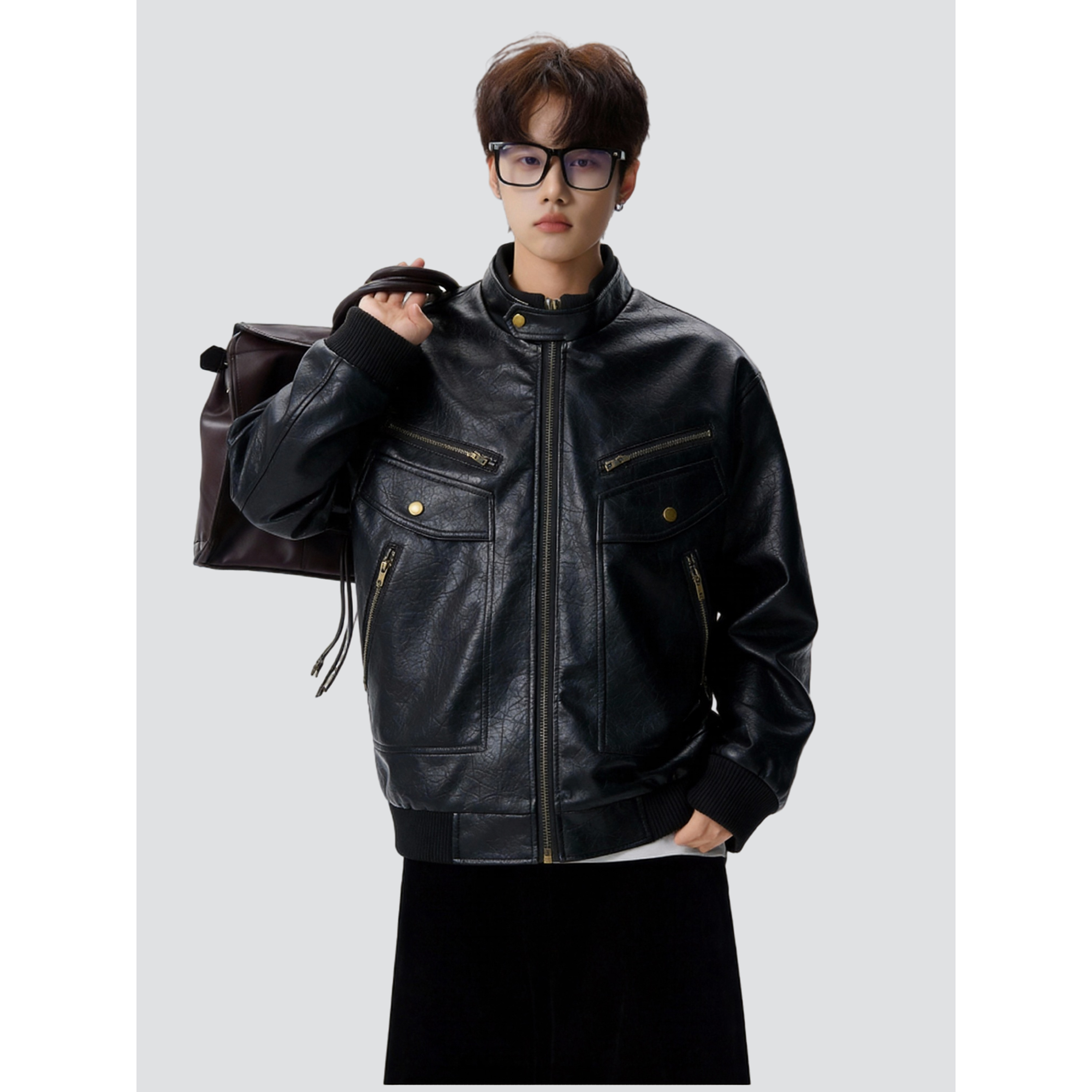 26春美式复古肌理感PU皮衣立领外套男潮牌街头705-JK5889-特P88，男装皮衣，星座705