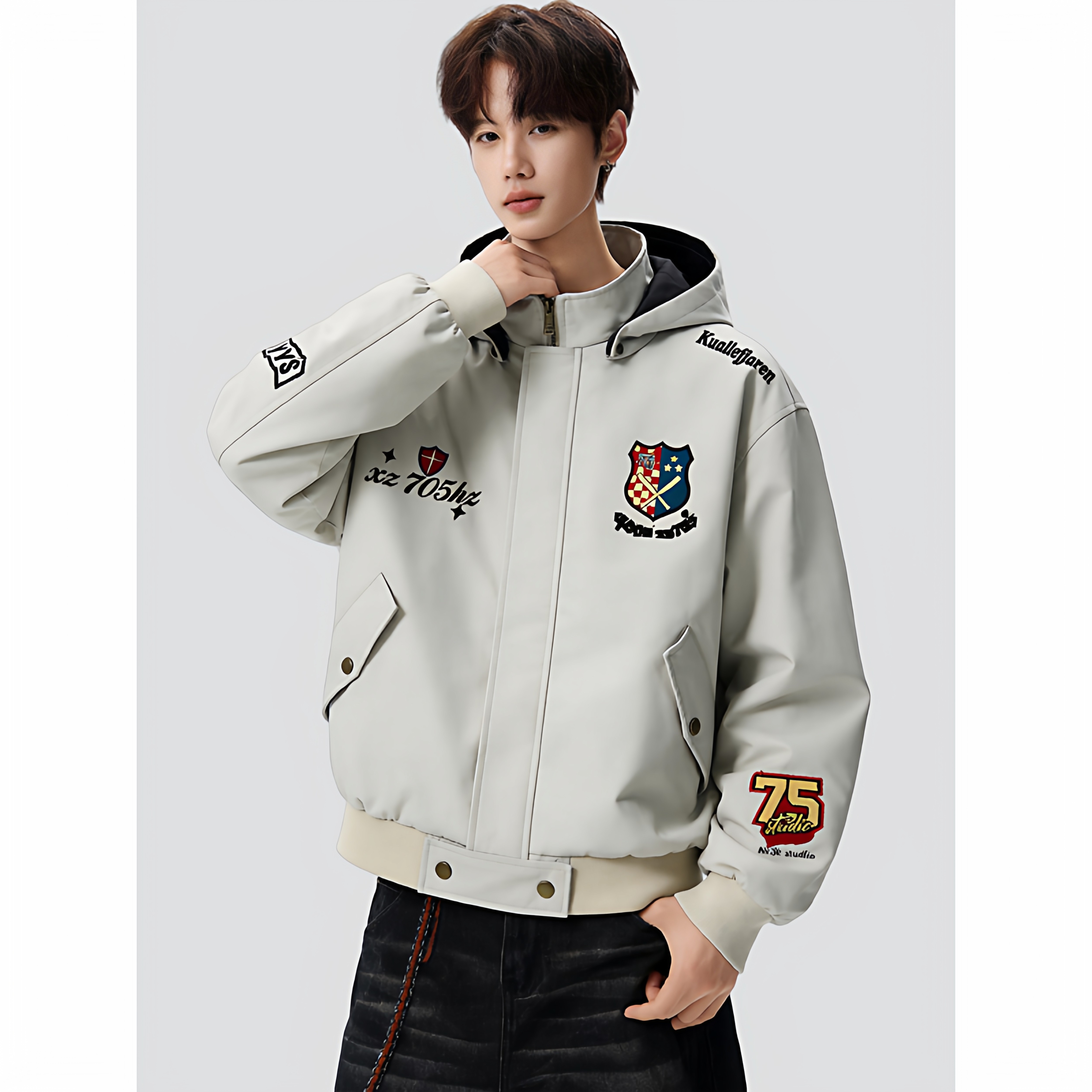 【高质量】春季复古潮美式刺绣可拆卸帽子百搭外套705-JK5908-P70，女装短外套，星座705