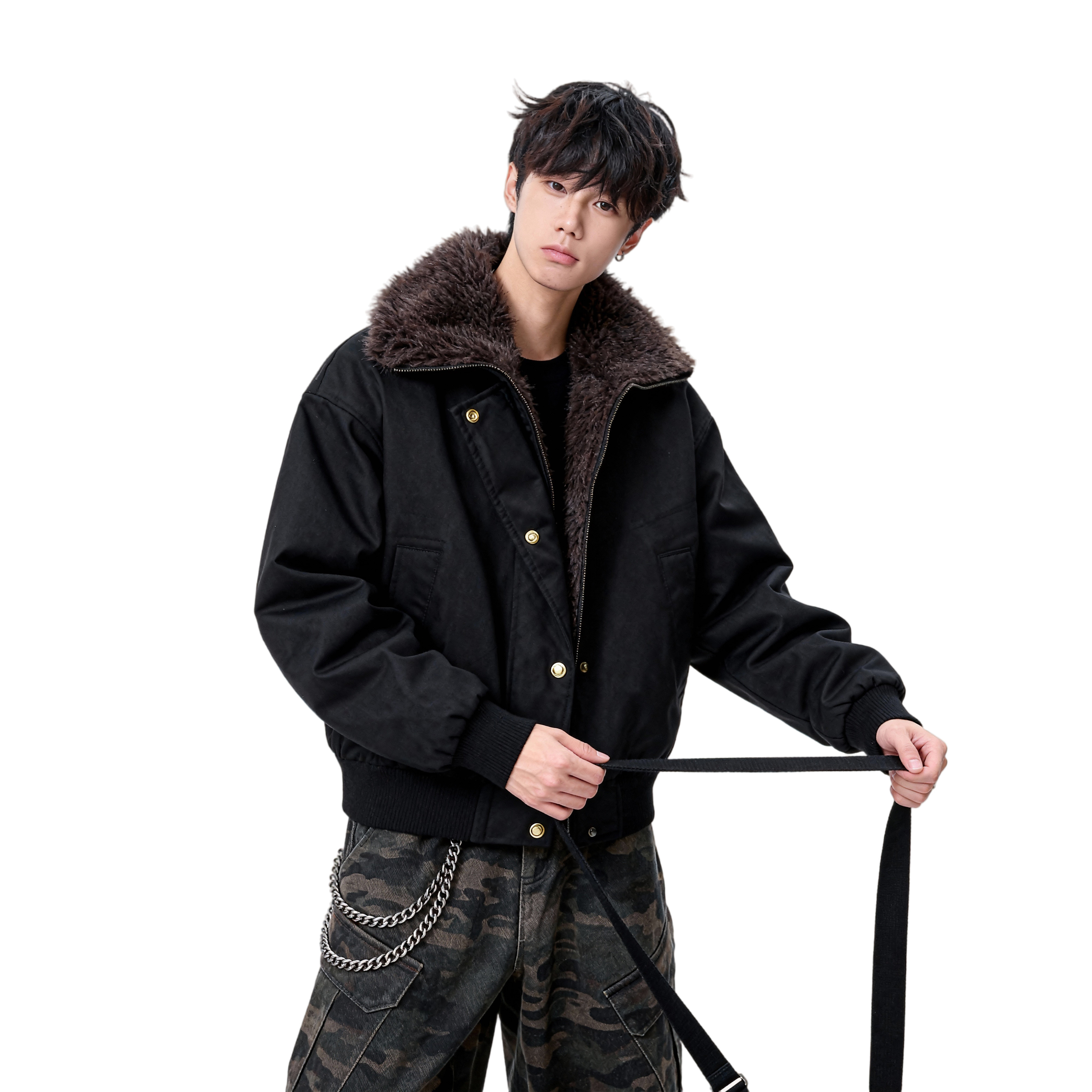 25冬美式座山雕加厚毛领廓形夹克棉服潮牌设计感705-M3703-特P90,男装夹克,星座705