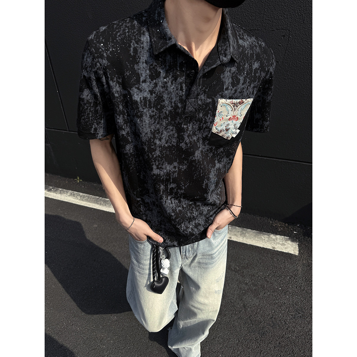 25夏新高品质男风满天星拼色polo短袖T黑墙705-T006-P48无差价图片