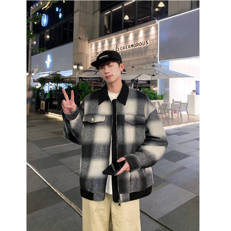 2025秋新毛呢格子撞色翻领夹克外套男港风705-W8822-P80控110,男装夹克,星座705