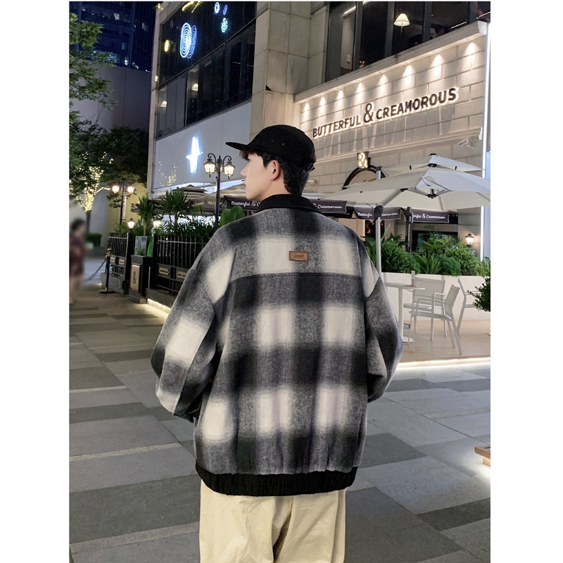 2025秋新毛呢格子撞色翻领夹克外套男港风705-W8822-P80控110,男装夹克,星座705