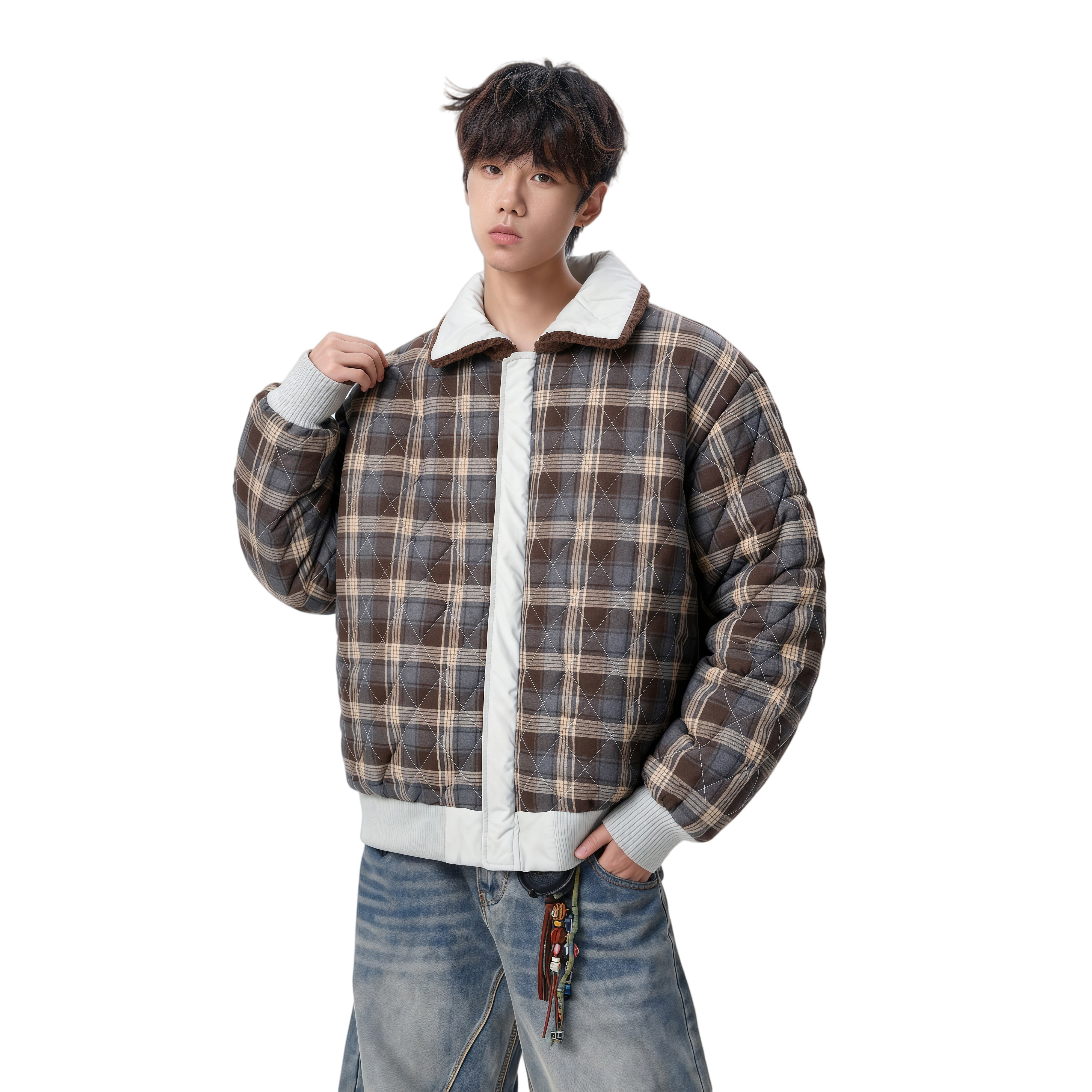 25新双面穿羊羔毛毛领加厚棉服外套男冬季美式刺绣特批M3698-P98,男装棉衣,星座705