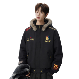 【三色现货高品质】复古刺绣徽章拆卸帽毛领棉服705-M73699-P100，男装棉衣，星座705