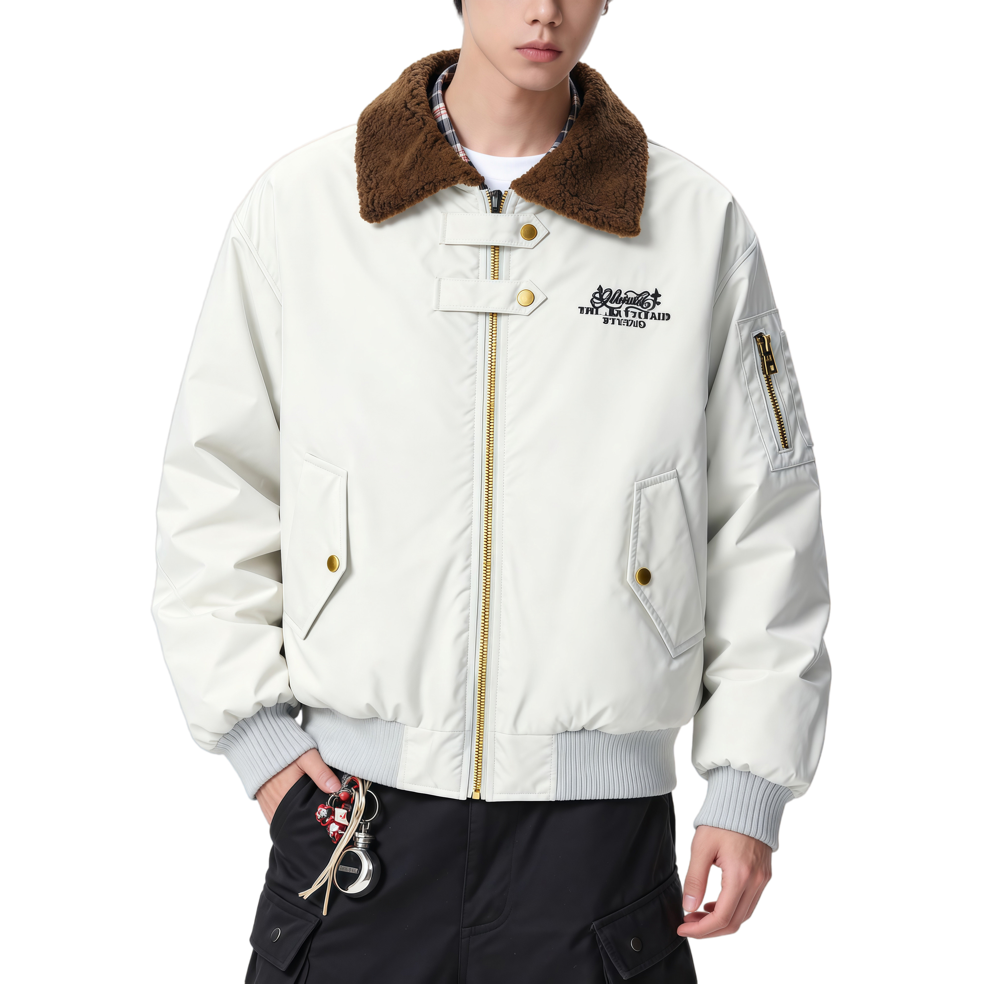 25新双面穿羊羔毛毛领加厚棉服外套男冬季美式刺绣特批M3698-P98,男装棉衣,星座705