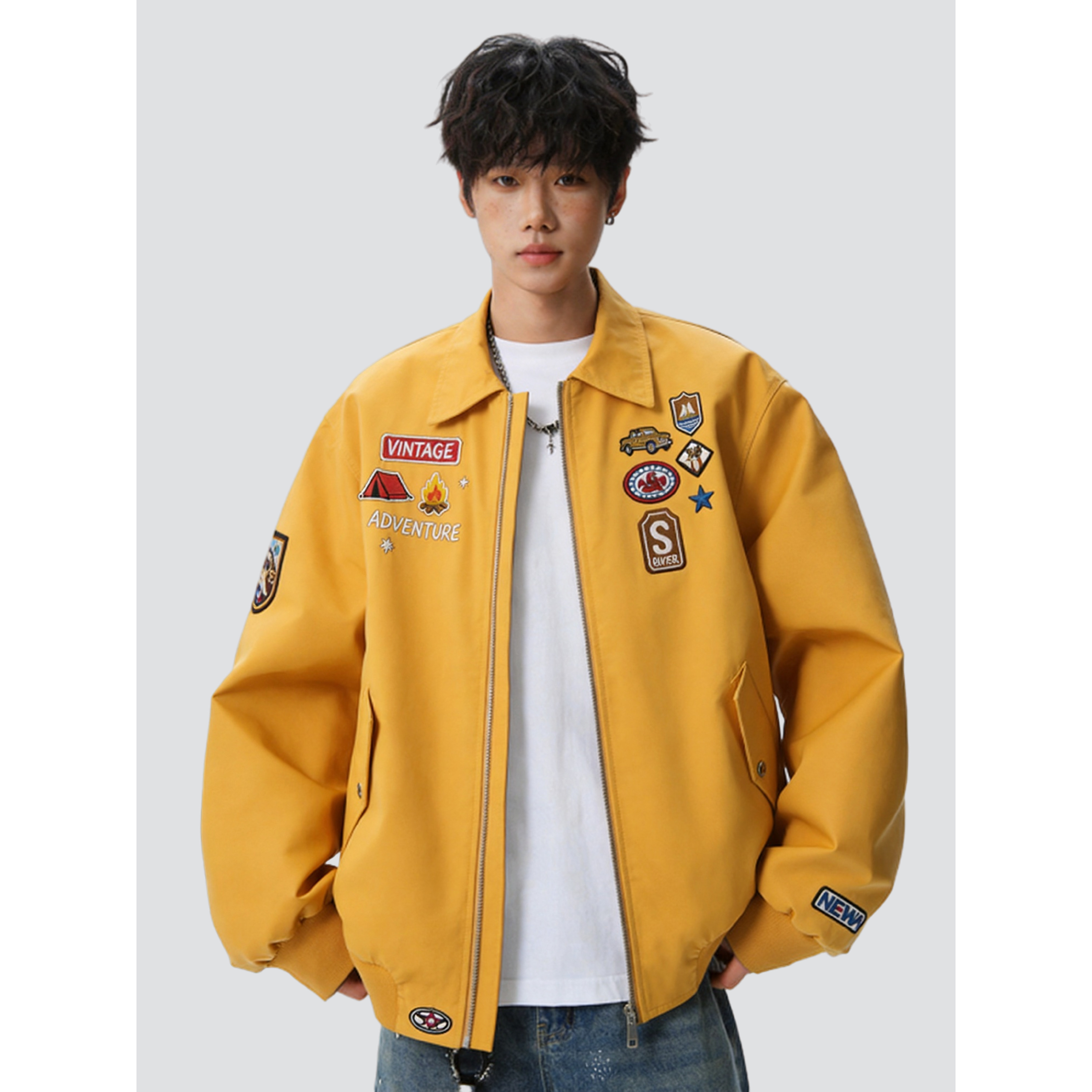 26春美式复古徽章小标飞行夹克男女百搭派克服潮705-JK5900-特P63,男装夹克,星座705