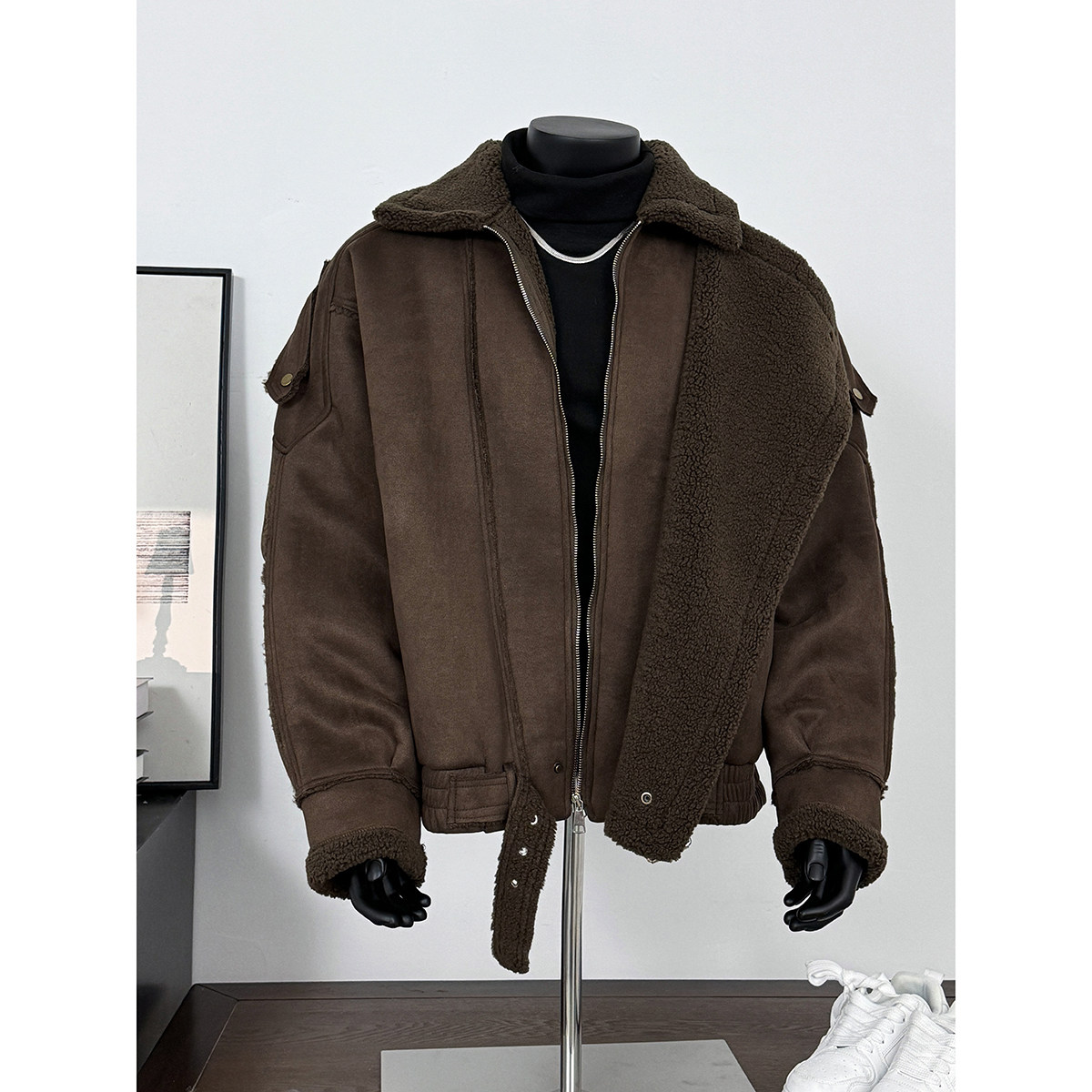 25冬新美拉德皮毛一体加厚外套保暖机车棉服暗黑风潮705-M71-P128,男装棉衣,星座705