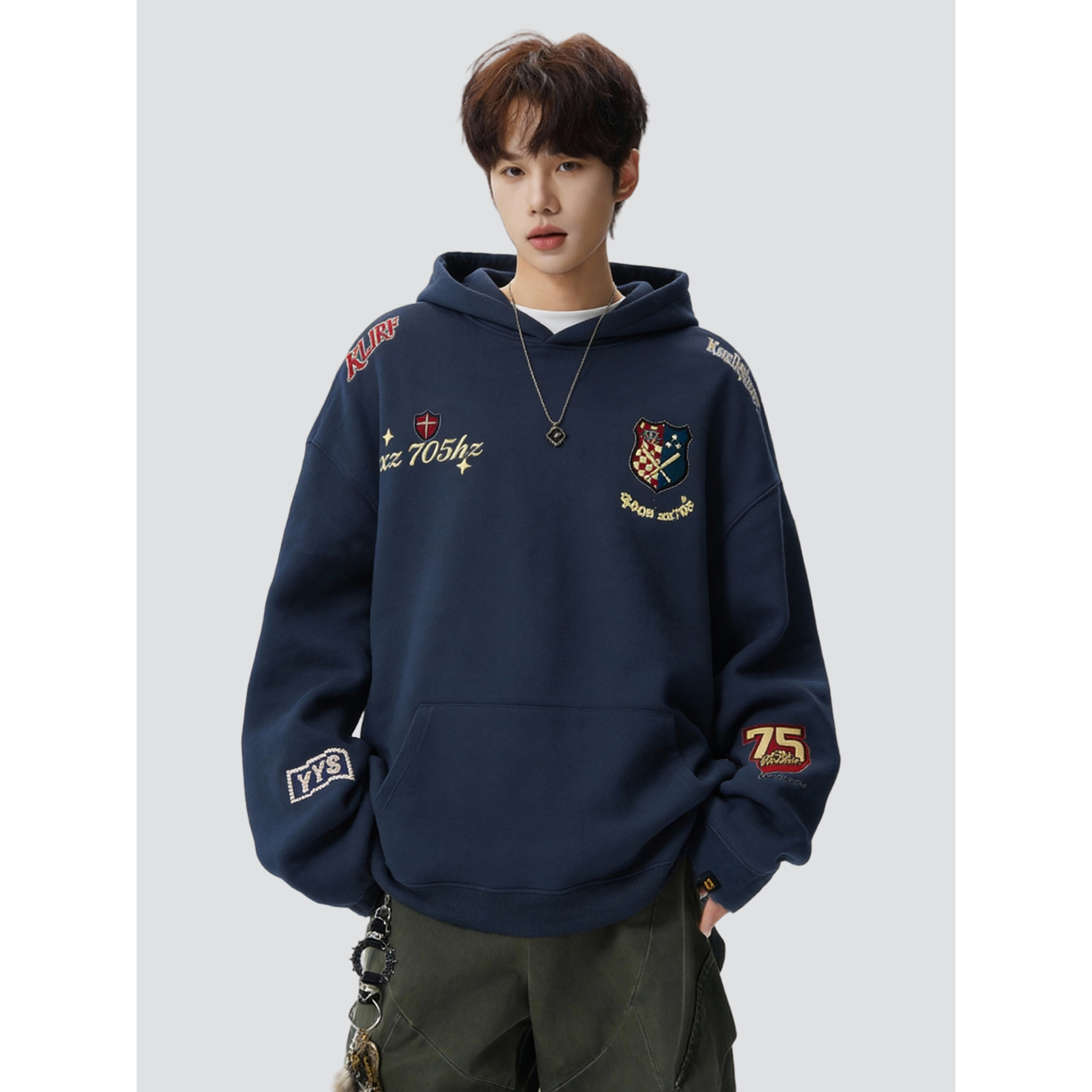 26春美式高街徽章刺绣外套连帽卫衣情侣男宽松705-WY1661-TP48，女装短外套，星座705