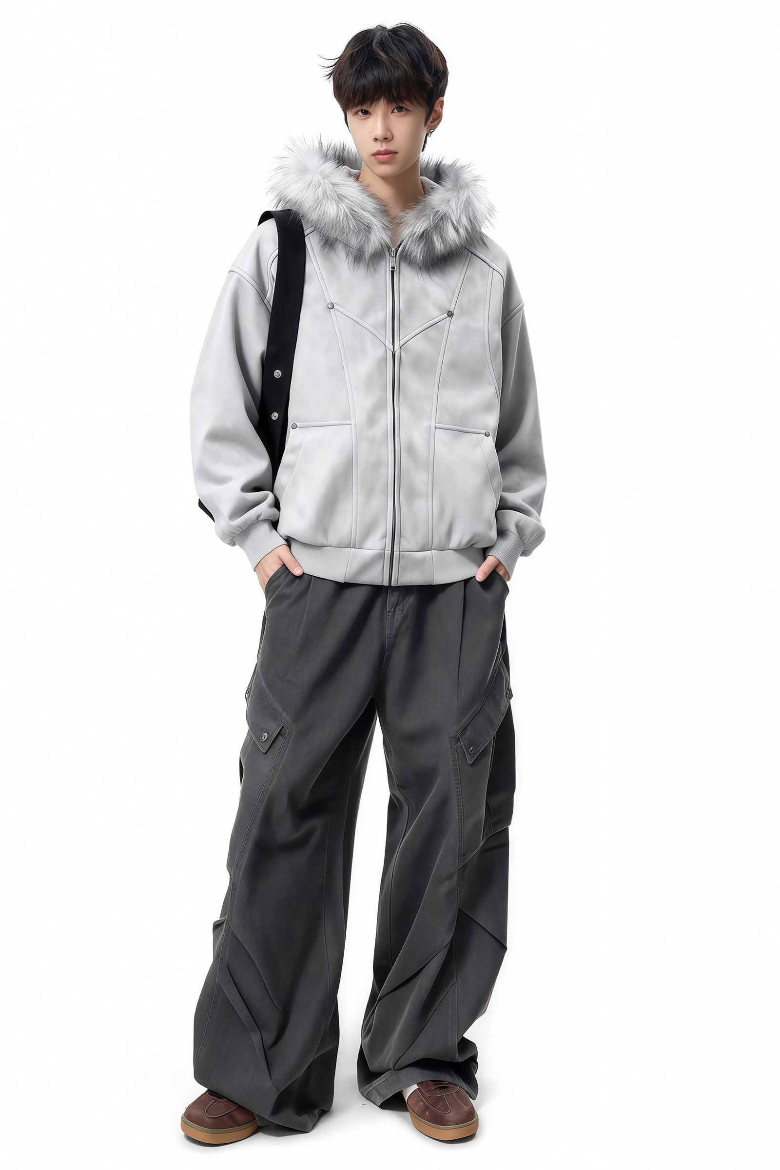 25冬座山雕加绒加厚连帽毛领式扎染棉服复古美特批705-W3692-P100,男装棉衣,星座705