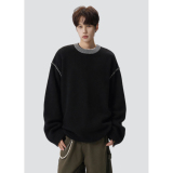 26春老钱风撞色手工明线圆领套头重磅男女情侣毛衣705-Y816-TP55，男装针织衫/毛衣，星座705