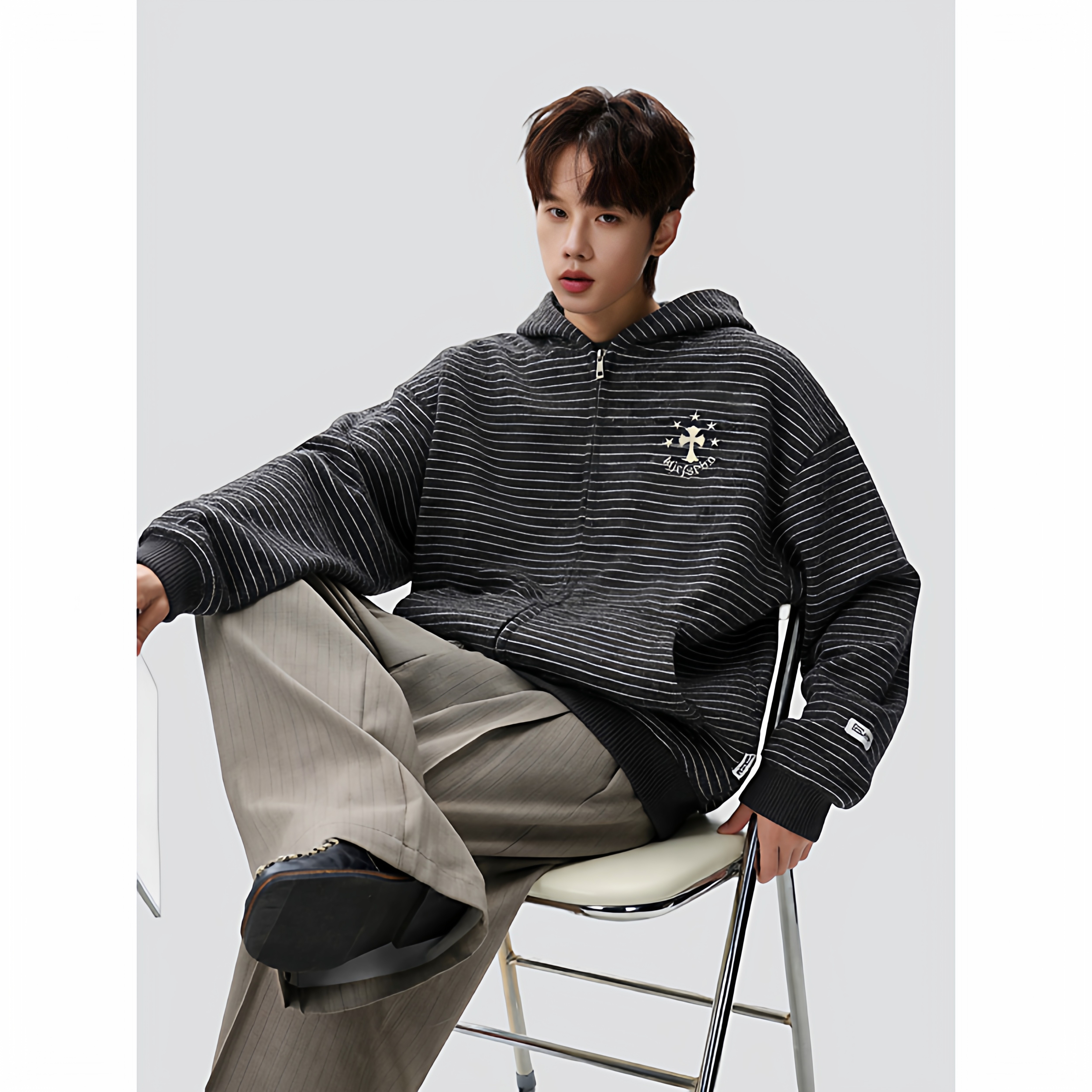 26春美式慵懒条纹复古连帽上衣新款百搭通勤卫衣705-jk5907-特P72，男装卫衣，星座705