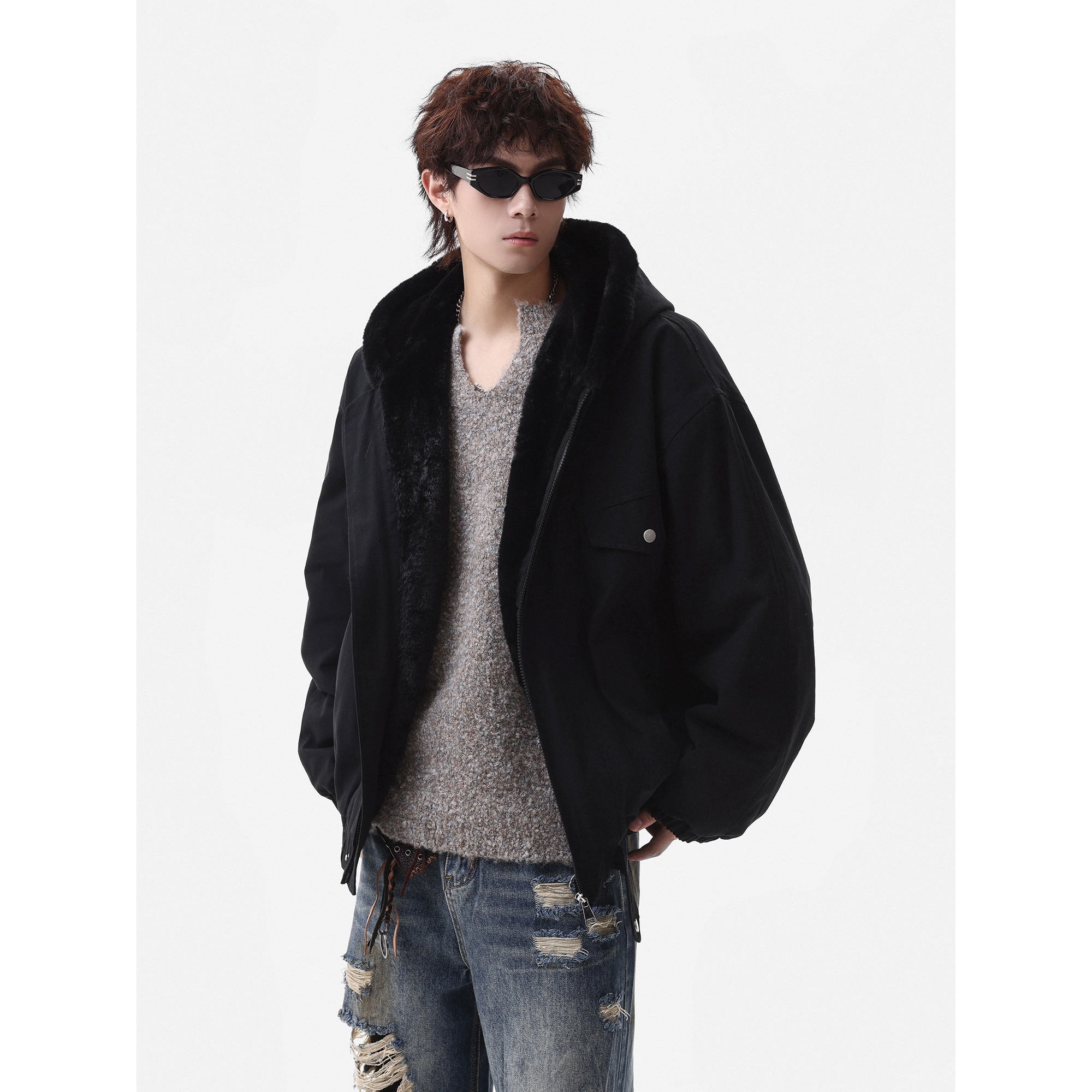 25冬新款潮美式连帽座山雕内里全毛加厚保暖外套705-M75-P118，男装棉衣，星座705