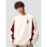 26春美式小猫印花长袖T恤春秋款撞色拼接宽松上衣705-WY1665-P38，男装T恤，星座705