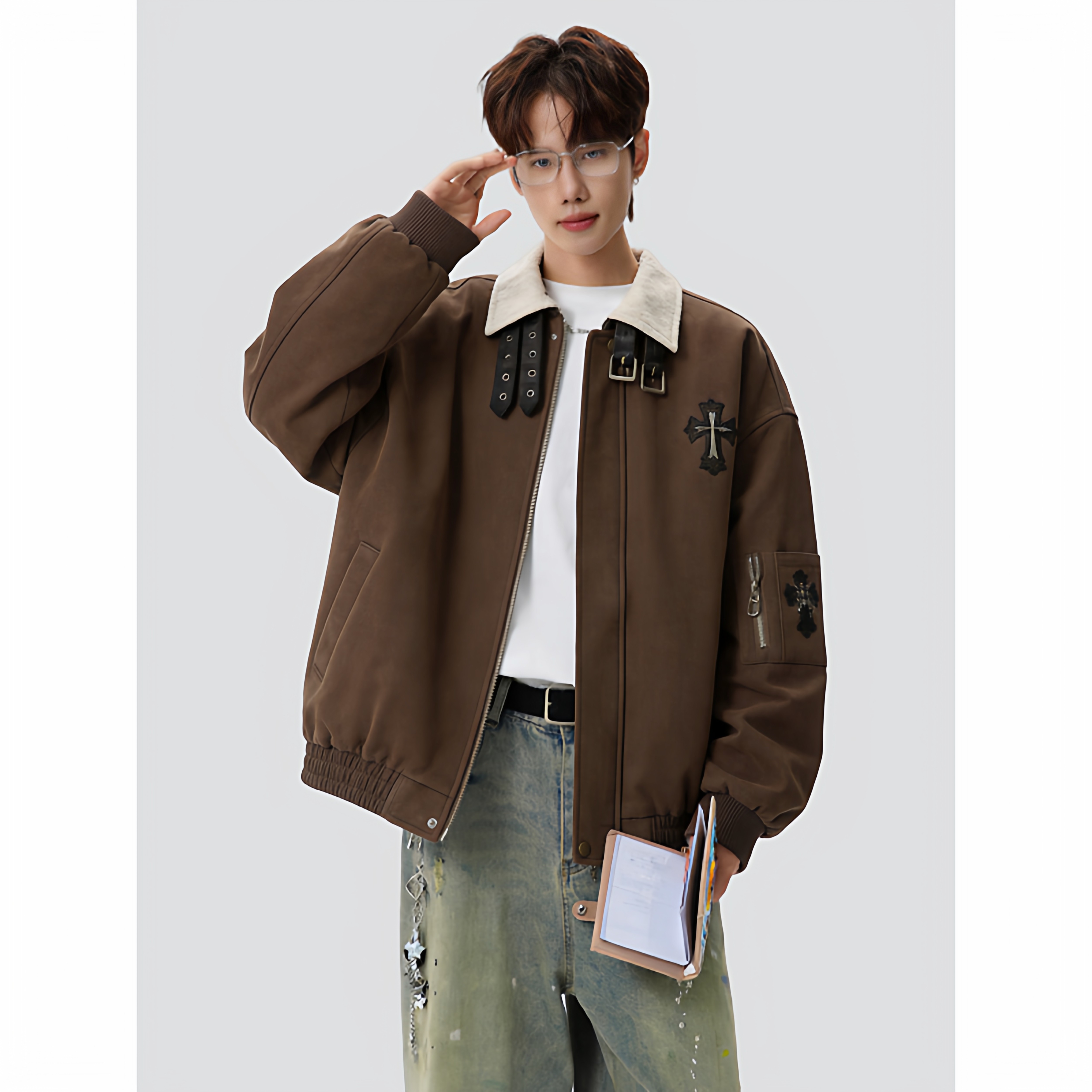 春美式十字架刺绣翻领夹克高街宽松设计潮牌外套705-JK5909-特P78，男装夹克，星座705