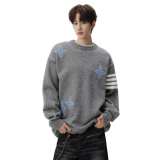 25冬潮轻奢高端撞色圆领慵懒风四叶条纹韩版针织毛衣705-Y812-P55，男装针织衫/毛衣，星座705