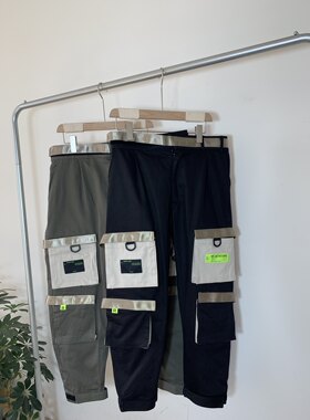 美式高街潮牌机能裤男潮流魔术贴束脚工装裤纯棉布ins运动休闲裤