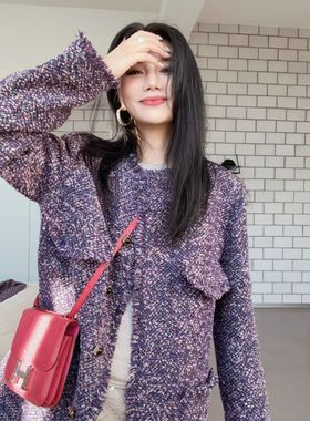 AIHPOS 紫色进口花昵小香风外套