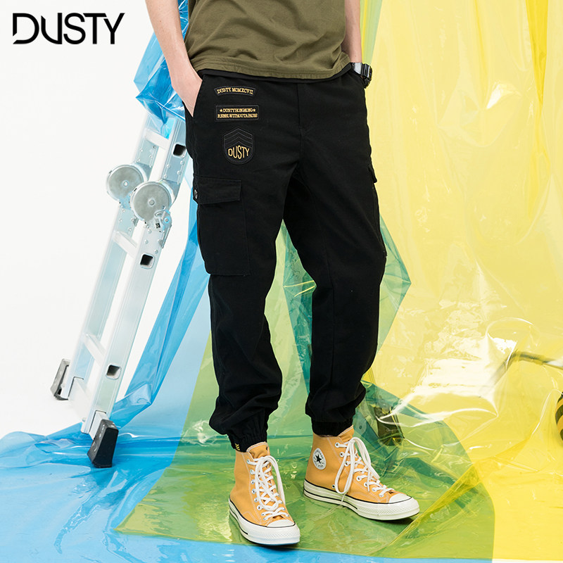 DUSTY潮牌男裝秋季字母撞色束腳休閑長褲黑色高街個性口袋小腳褲在類目 男裝, 休閒褲中 - 來自Buy2taobao.com提供專業的淘寶代購服務