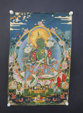 古玩杂项旧藏唐卡绿度母挂画装饰画客厅书房茶室挂画