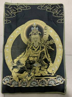 古玩杂项旧藏织锦布唐卡莲花生大师挂画装饰画客厅书房茶室挂画