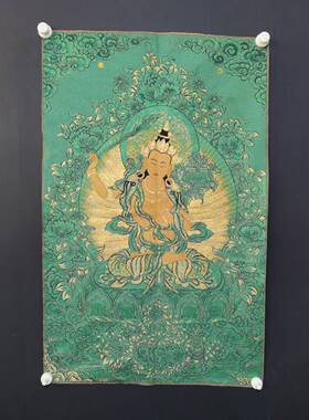 古玩杂项旧藏刺绣绿度母挂画装饰画客厅书房茶室挂画
