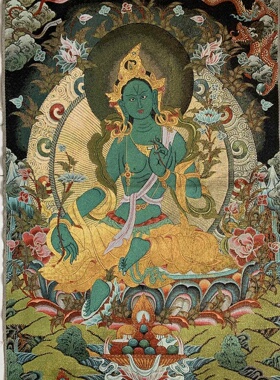 古玩杂项旧藏刺绣绿度母挂画装饰画客厅书房茶室挂画